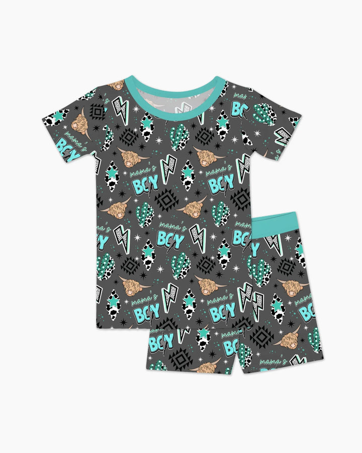 Western Mama & Me Matching  Bamboo Two Piece Short Sleeve Shorts Pajama Set