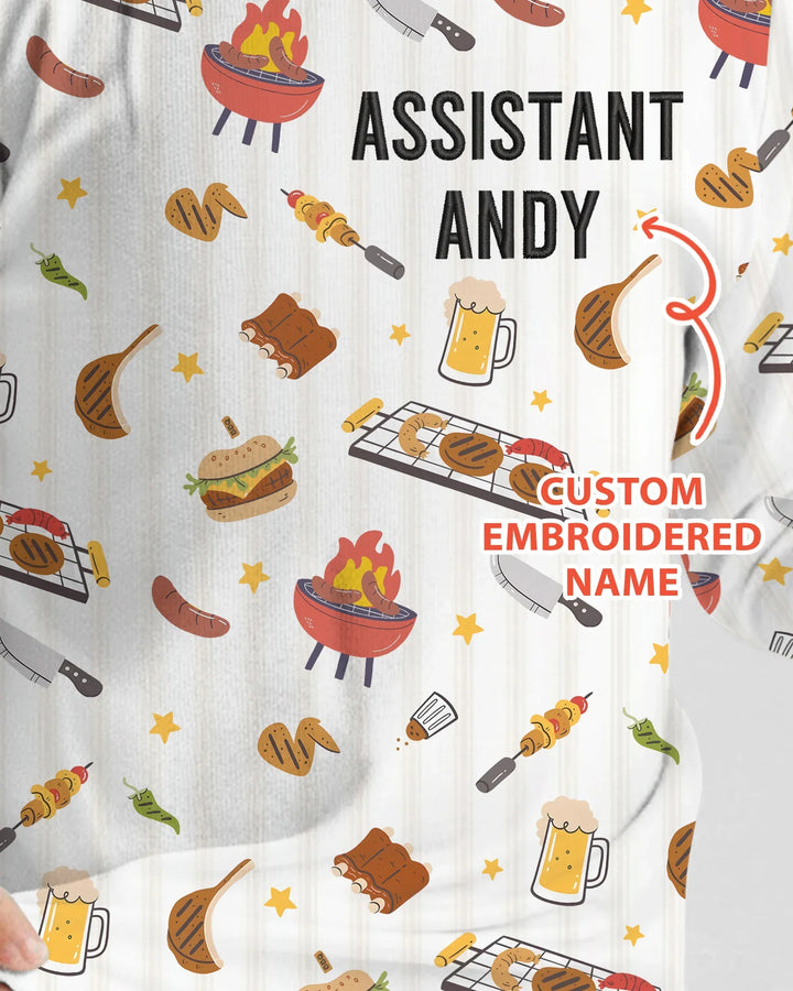 Custom Embroidered Name Grill Dad Bamboo Two Piece Long Sleeve Pajama Set