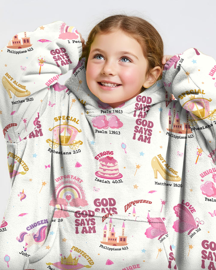 God Says I Am Girl Wearable Blanket Hoodie