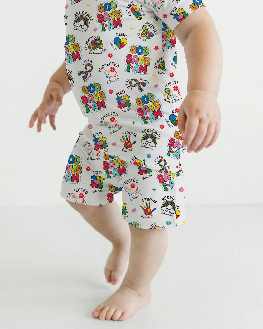 God Says I Am Autism Awareness Two Piece Short Sleeve Shorts Pajama Set