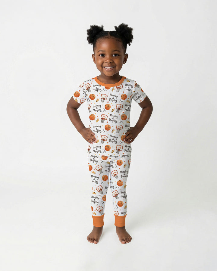 Funny Basketball Hooping & Pooping Bamboo Two Piece Short Sleeve Pajama Set