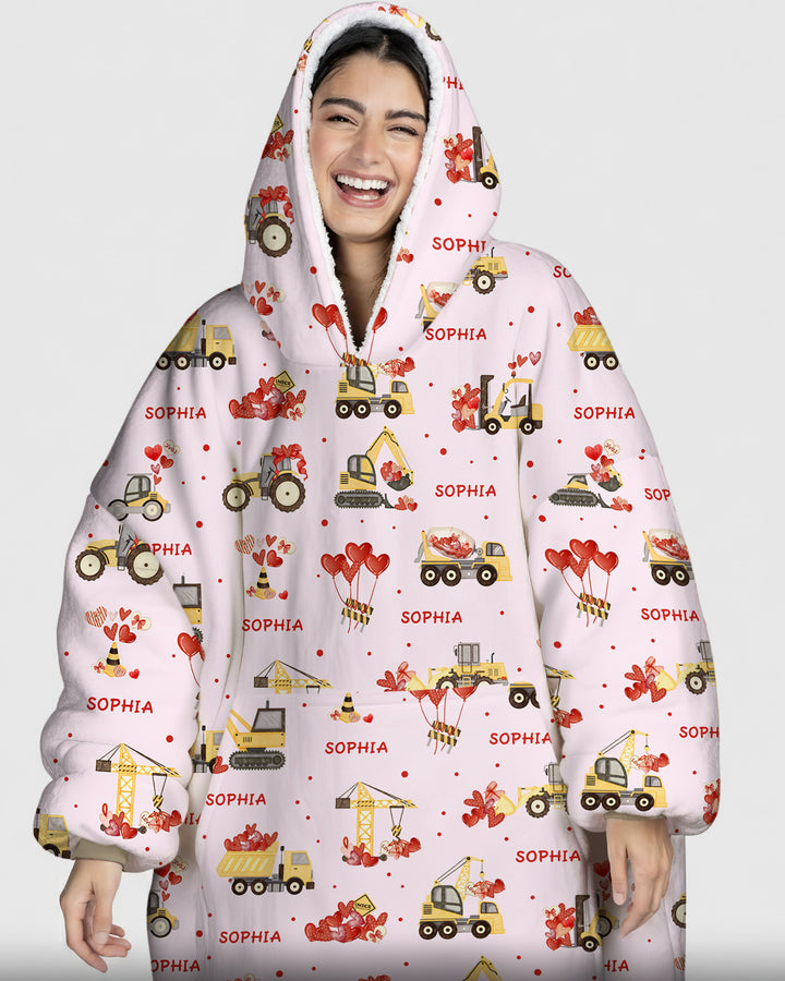 Custom Name Valentine Trucks Family Matching Blanket Hoodie