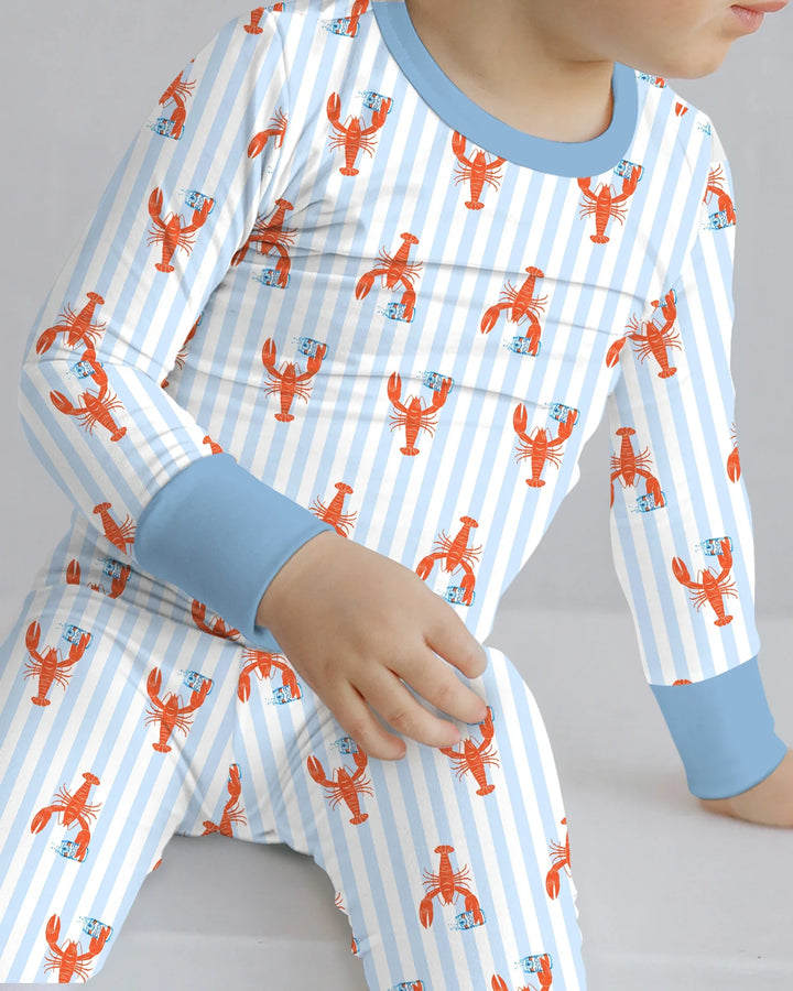 Conjunto de pijama de dos piezas de bambú de manga larga con nombre personalizado, diseño de cerveza y cangrejo de río