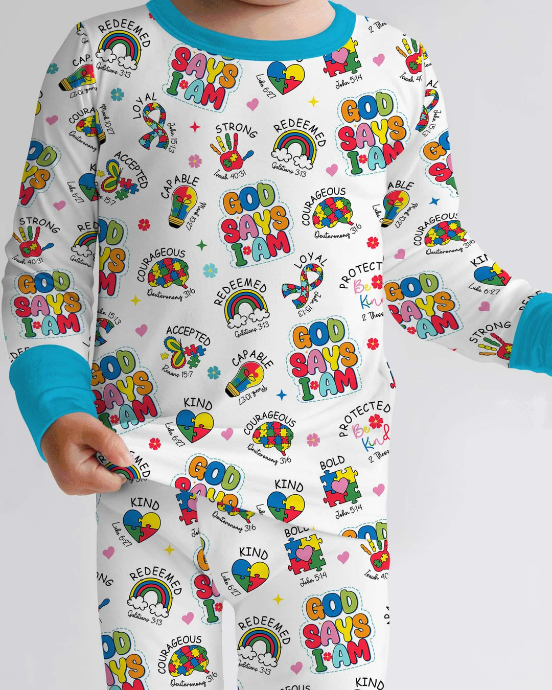 God Says I Am Autism Awareness Bamboo Two Piece Long Sleeve Pajama Set