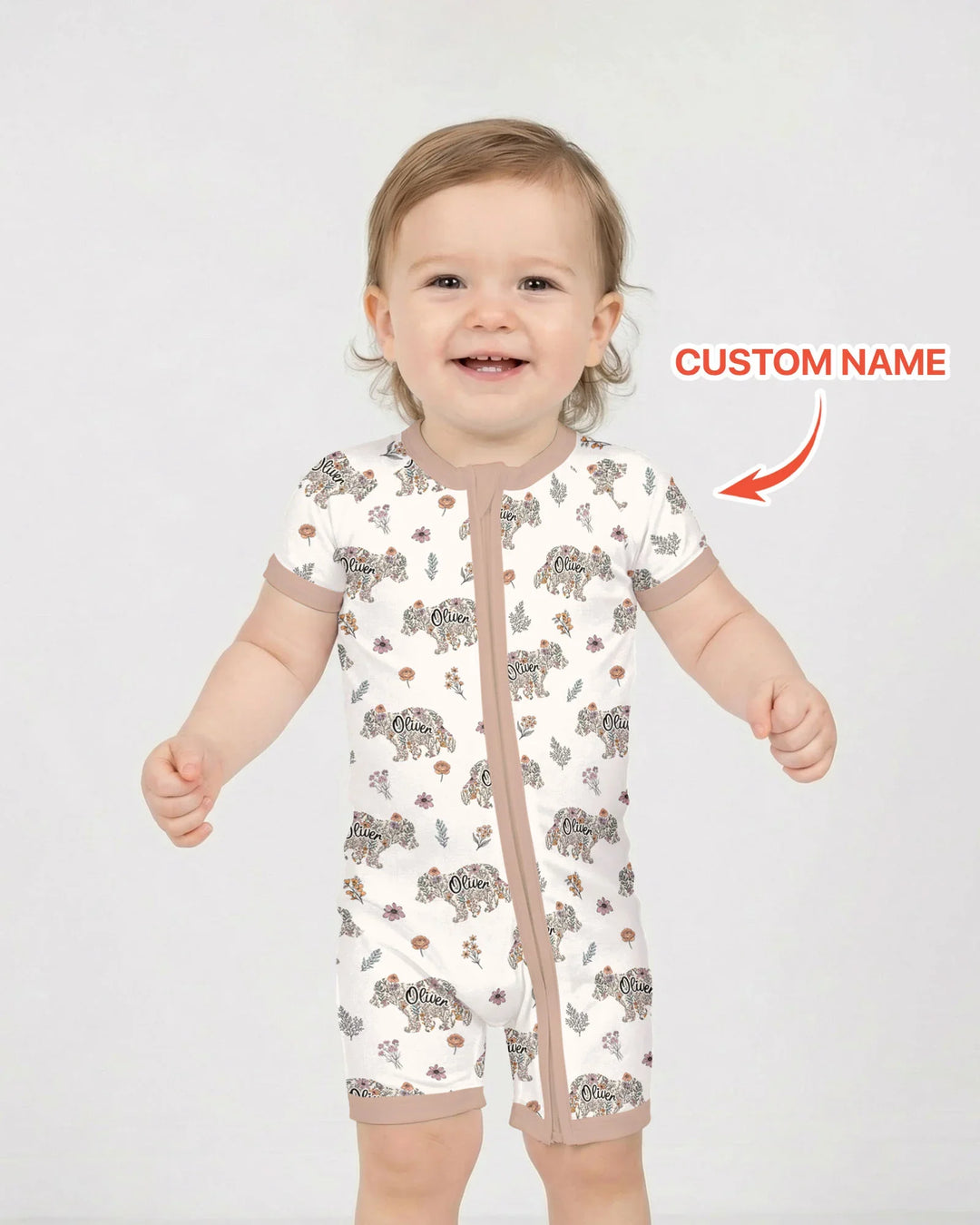 Custom Name Floral Bear Family Matching Bamboo Shorty Zippy