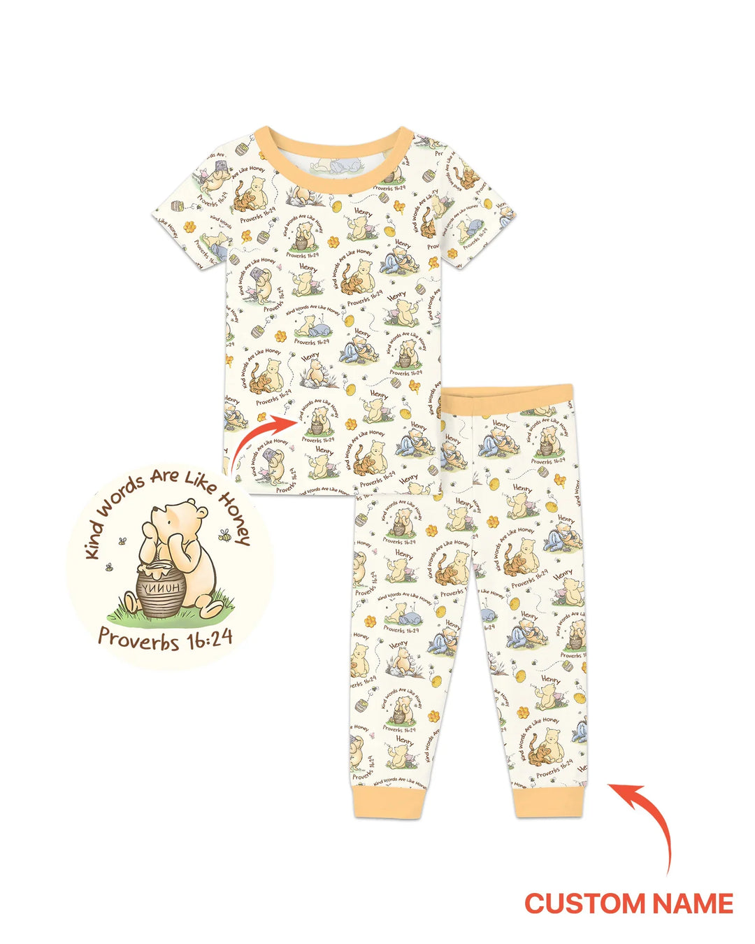 Kind Words Are Like Honey Custom Name Bamboo Two Piece Short Sleeve Pajama Set