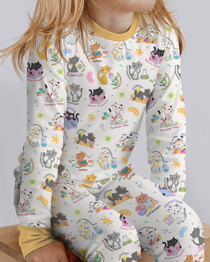 Funny Cat Love Scientist Bamboo Two Piece Long Sleeve Pajama Set