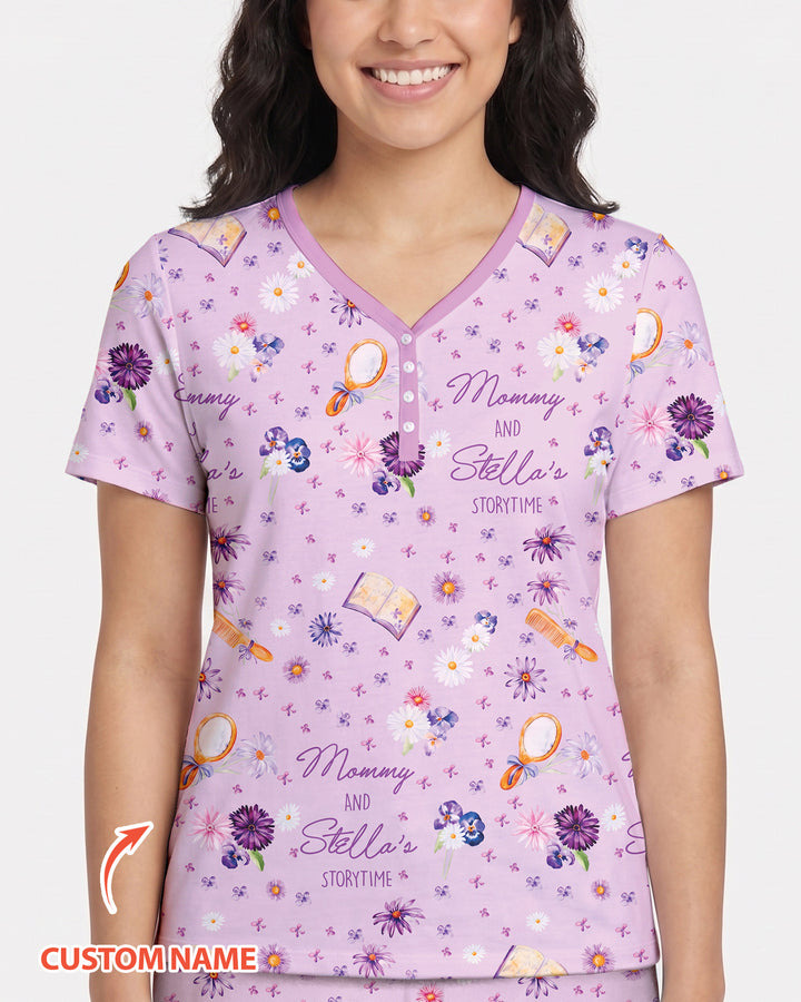 Mommy Daddy And Me Bedtime Story Family Matching Bamboo Women Short Sleeve Short Pajama Set