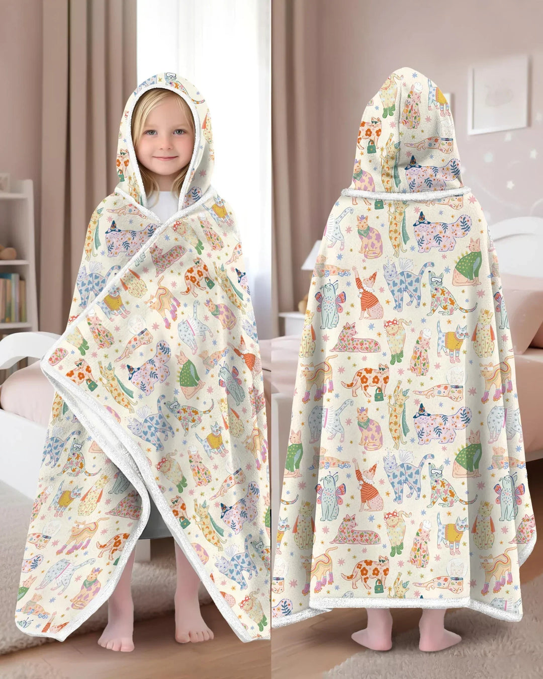 Whimsical Cat Parade Bamboo Wearable Hooded Blanket