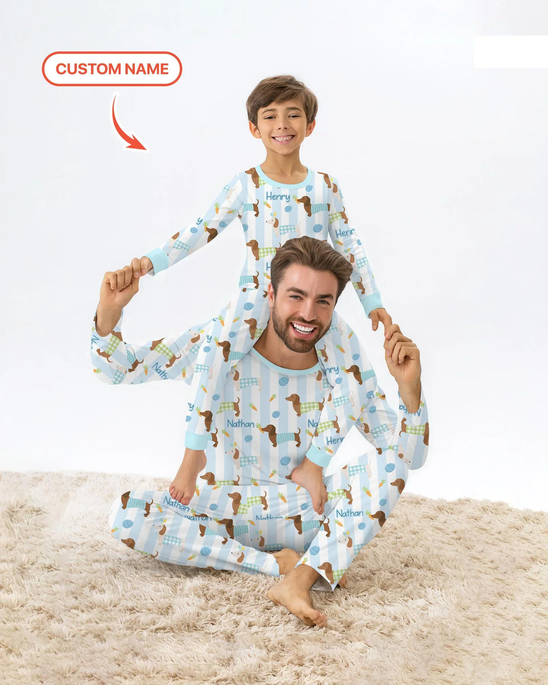 Custom Name Easter Dachshunds Family Matching Two Piece Long Sleeve Pajama Set