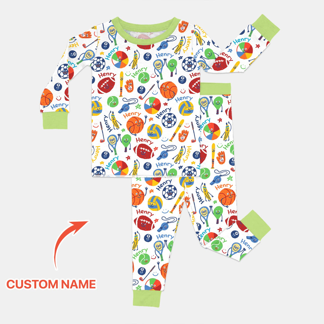 Play Ball Custom Name Two Piece Long Sleeve Pajama Set