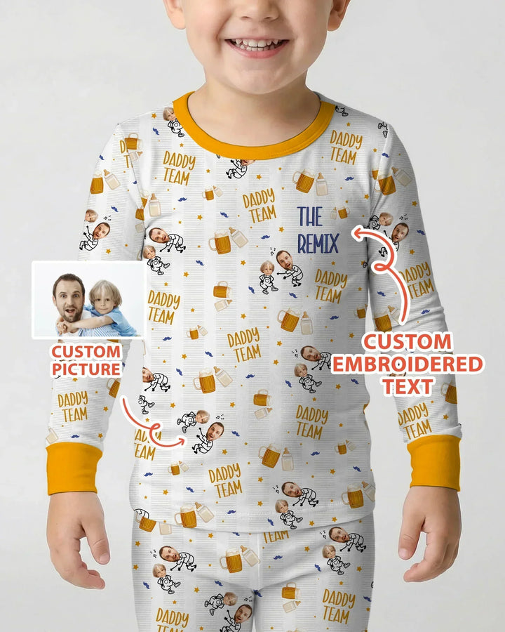 Personalized Embroidered Dad And Me Picture Bamboo Two Piece Long Sleeve Pajama Set