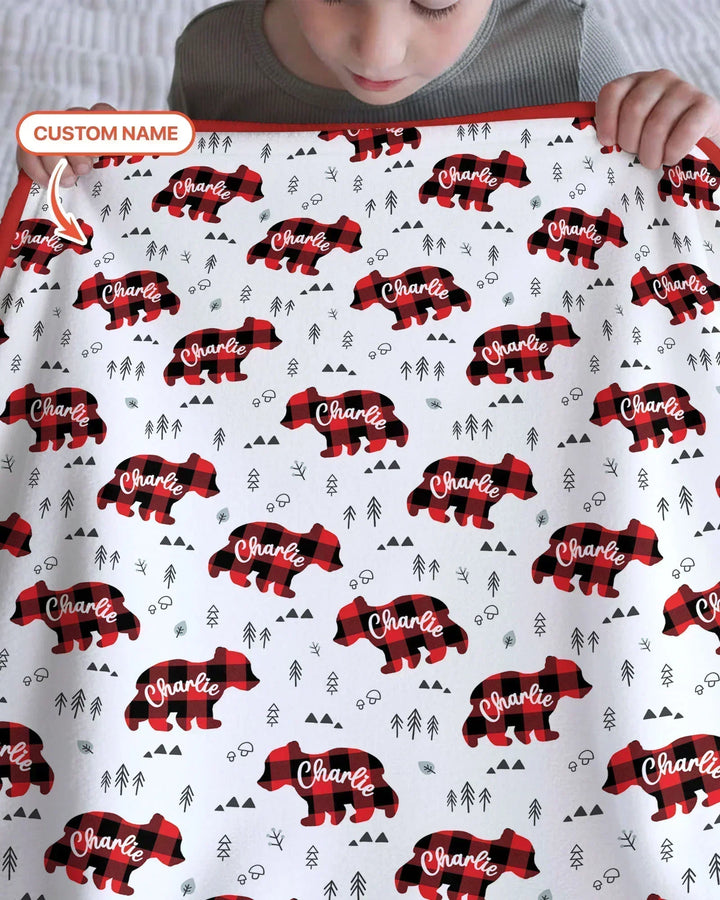 Custom Name Family Bear Matching Bamboo Blanket