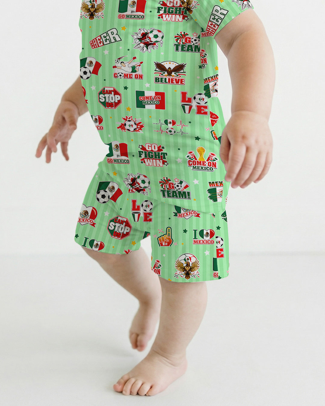 Soccer Game Day Go Team Mexico Family Matching Bamboo Two Piece Short Sleeve Shorts Pajama Set