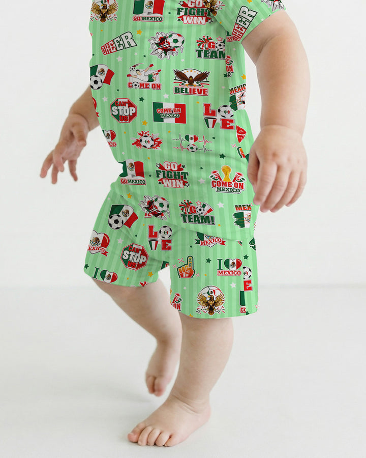 Soccer Game Day Go Team Mexico Family Matching Bamboo Two Piece Short Sleeve Shorts Pajama Set