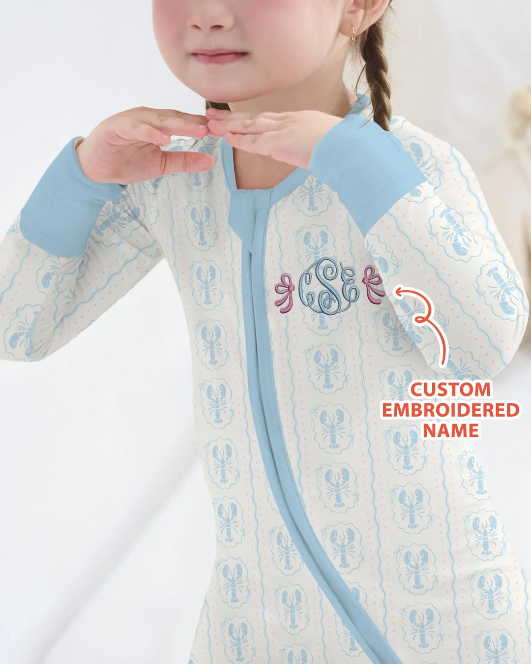Pijama de bambú convertible con cremallera y monograma personalizado para bebé