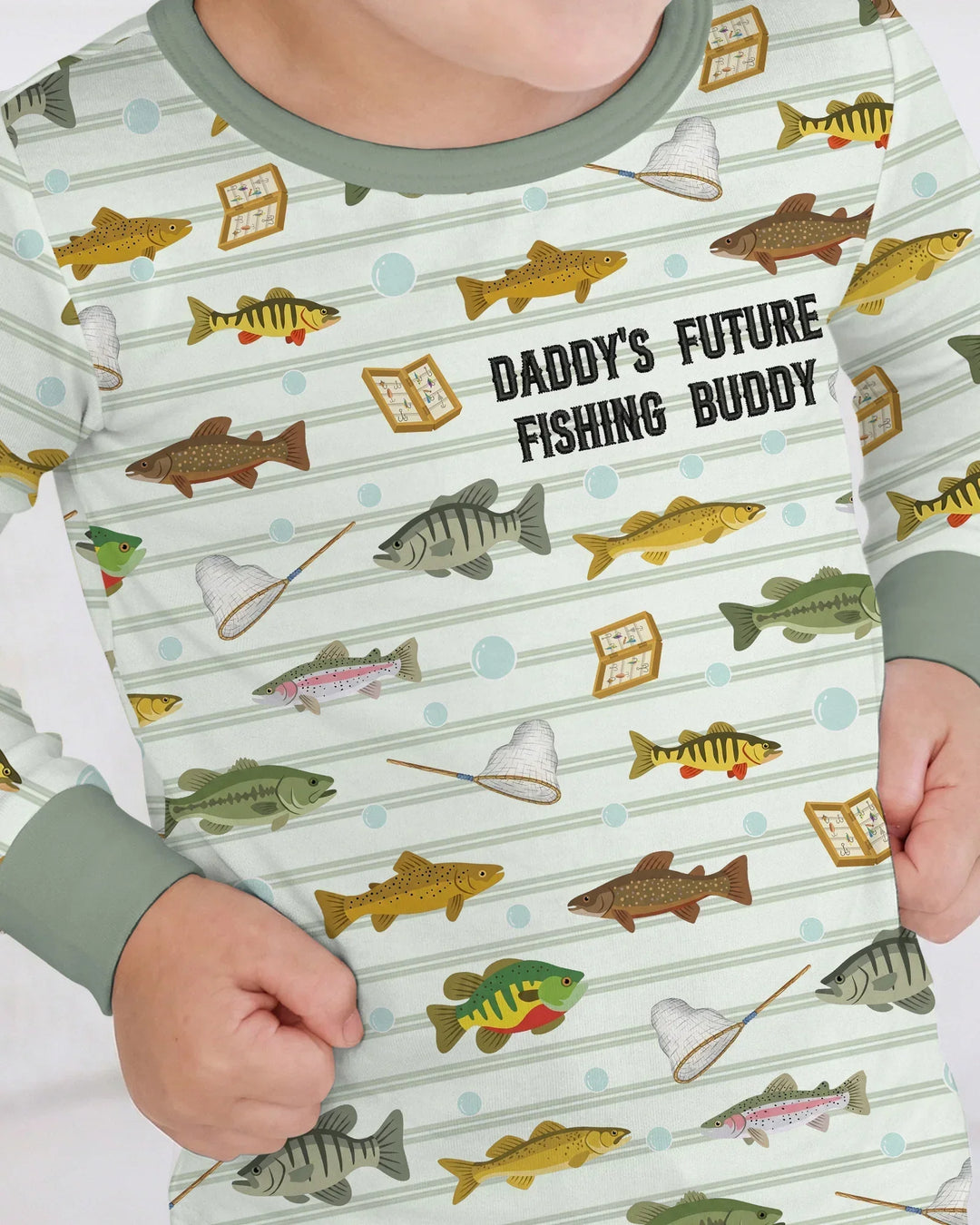 Embroidered Fishing Dad And Me Matching Bamboo Two Piece Long Sleeve Pajama Set