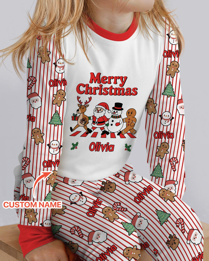 Custom Name Funny Christmas Crossing Bamboo Two Piece Long Sleeve Pajama Set