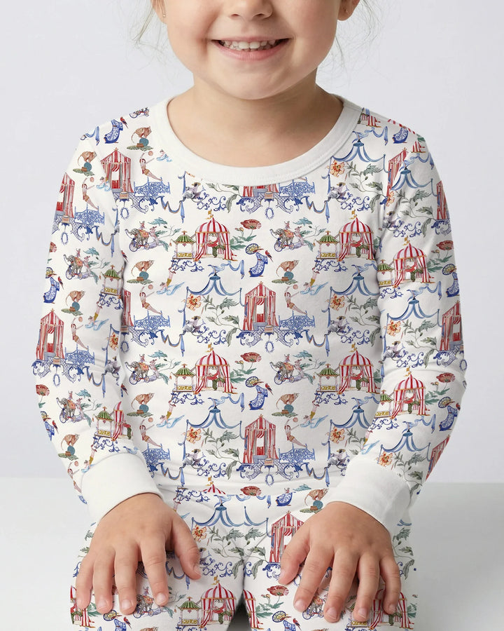 Vintage Lousiana Circus Toile Family Matching Bamboo Two Piece Long Sleeve Pajama Set