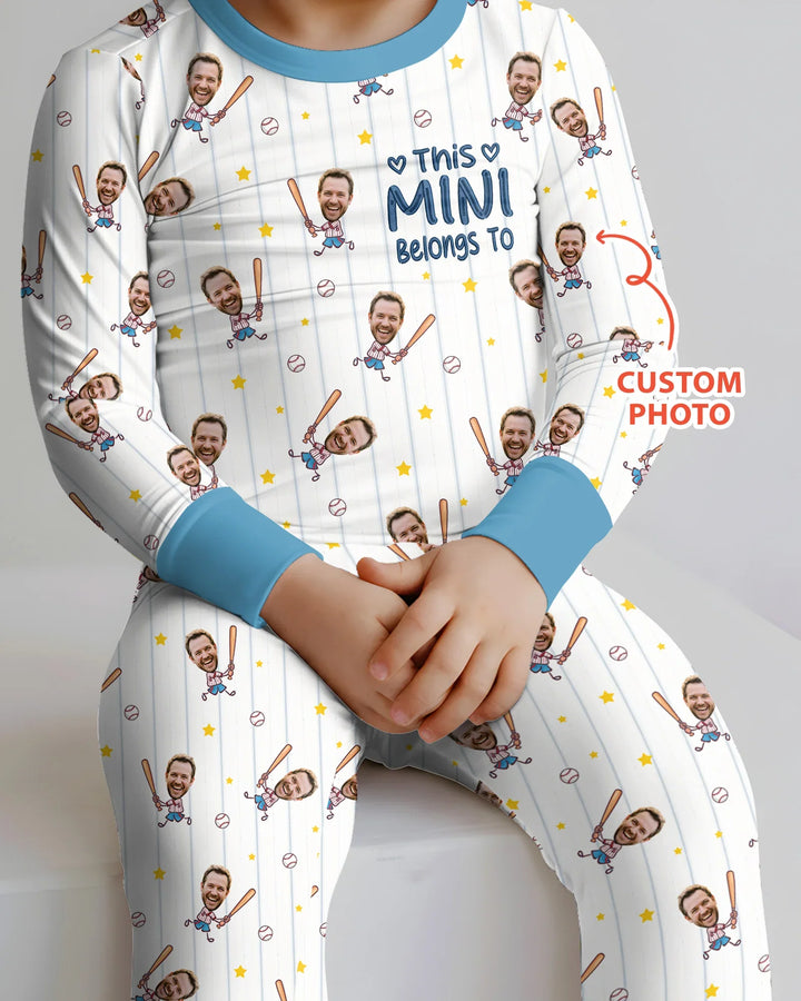 Embroidered Custom Dad And Mini Face  Bamboo Two Piece Long Sleeve Pajama Set