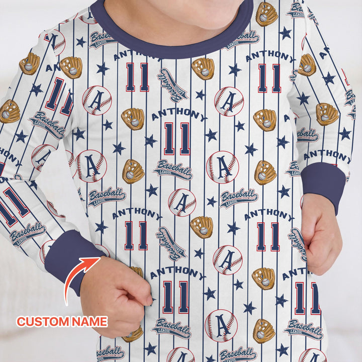 Custom Name Baseball Time Two Piece Long Sleeve Pajama Set
