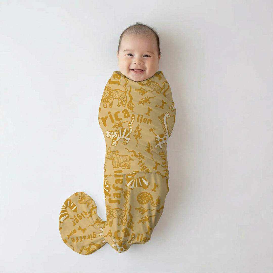 Handdrawn African Animals Swaddle Blanket