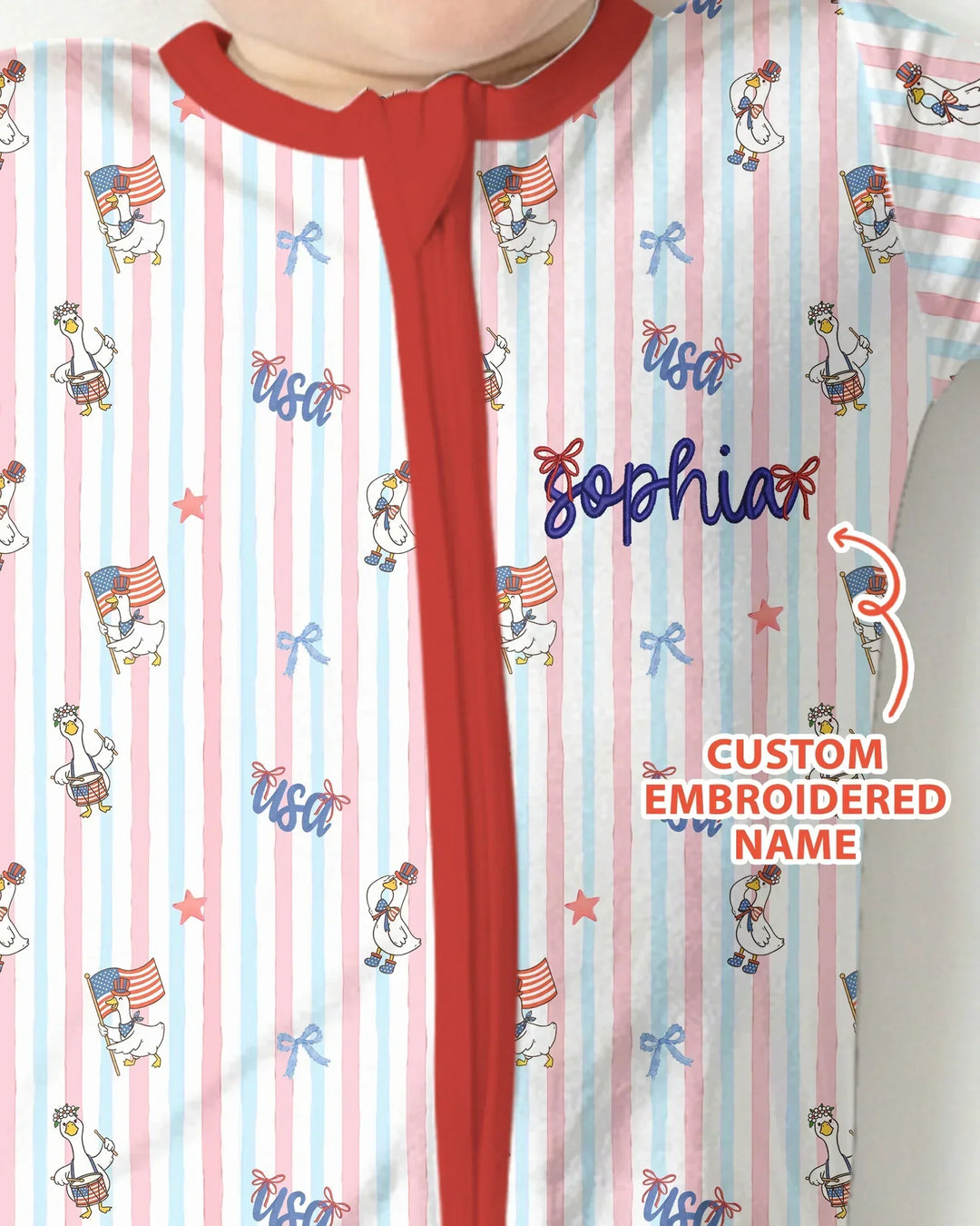 Personalized Cute Goose America 250 Embroidered Bamboo Convertible Zippy