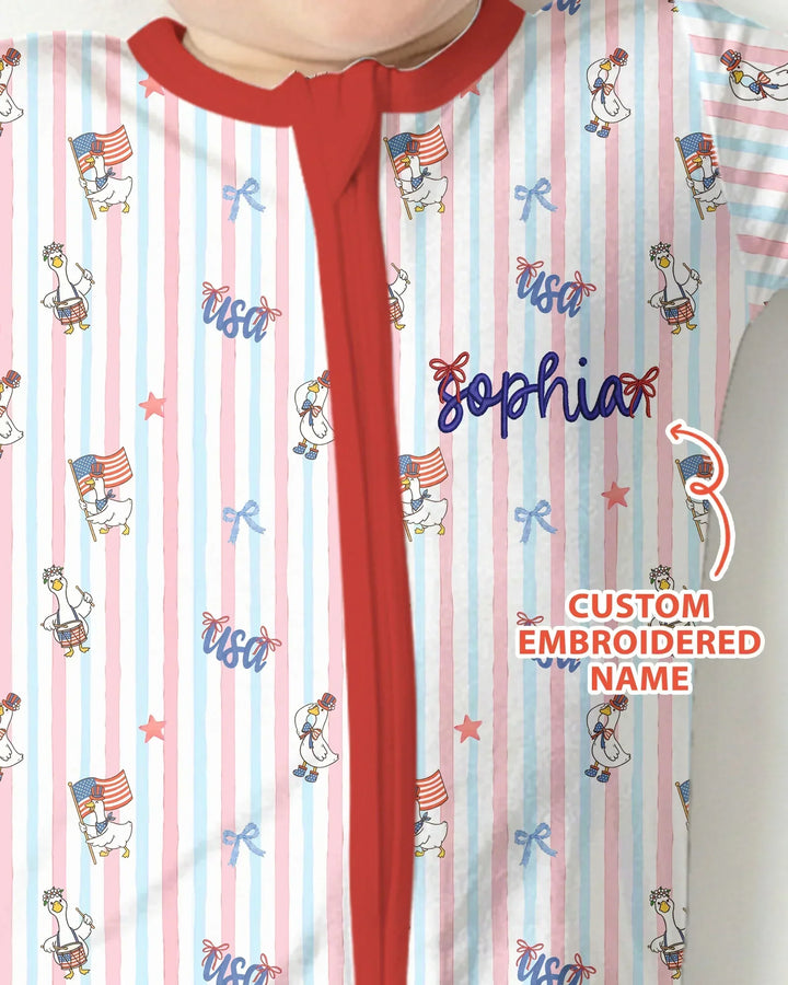 Personalized Cute Goose America 250 Embroidered Bamboo Convertible Zippy