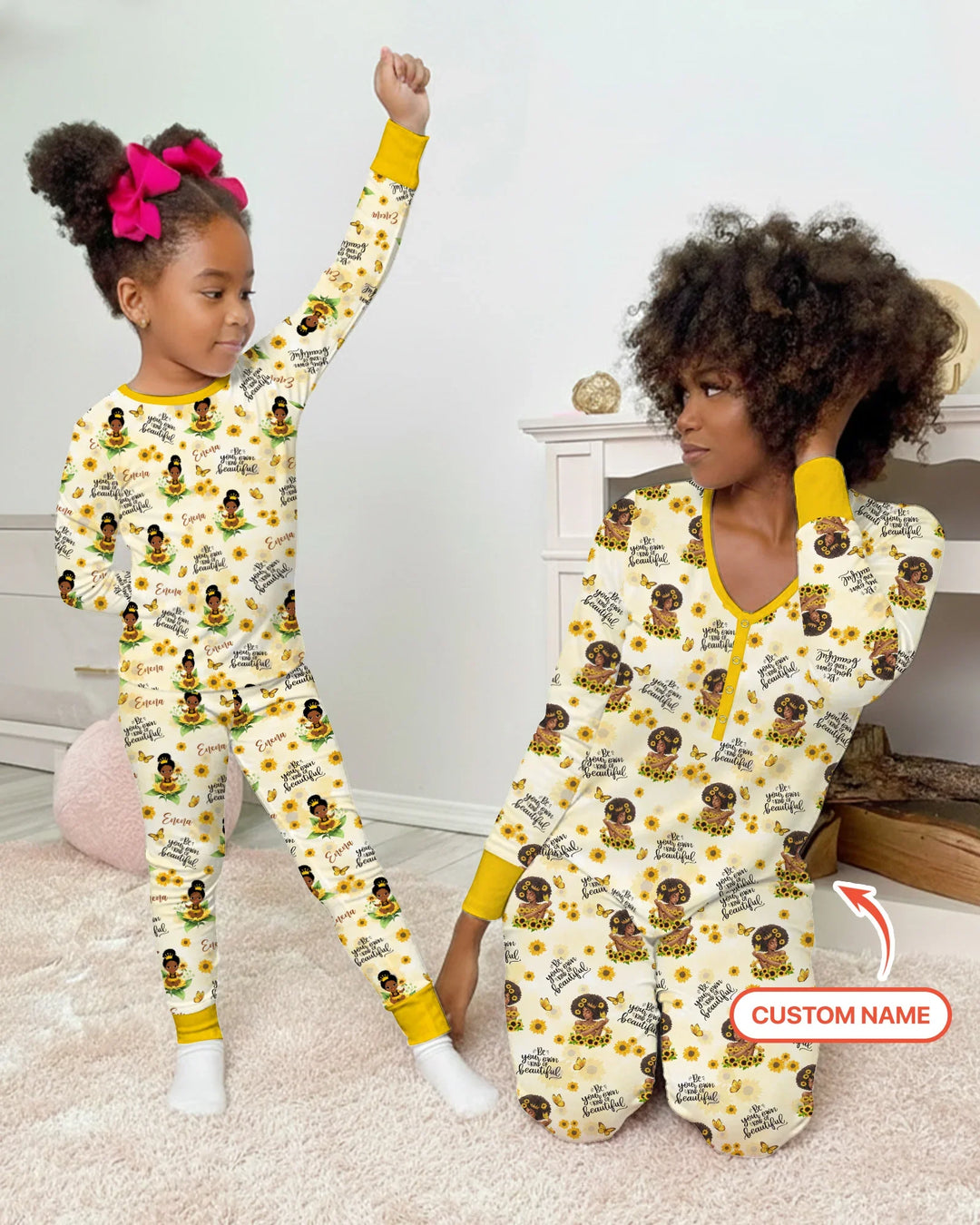 Custom Name Sunflower Queen Bamboo Women Pajama Set