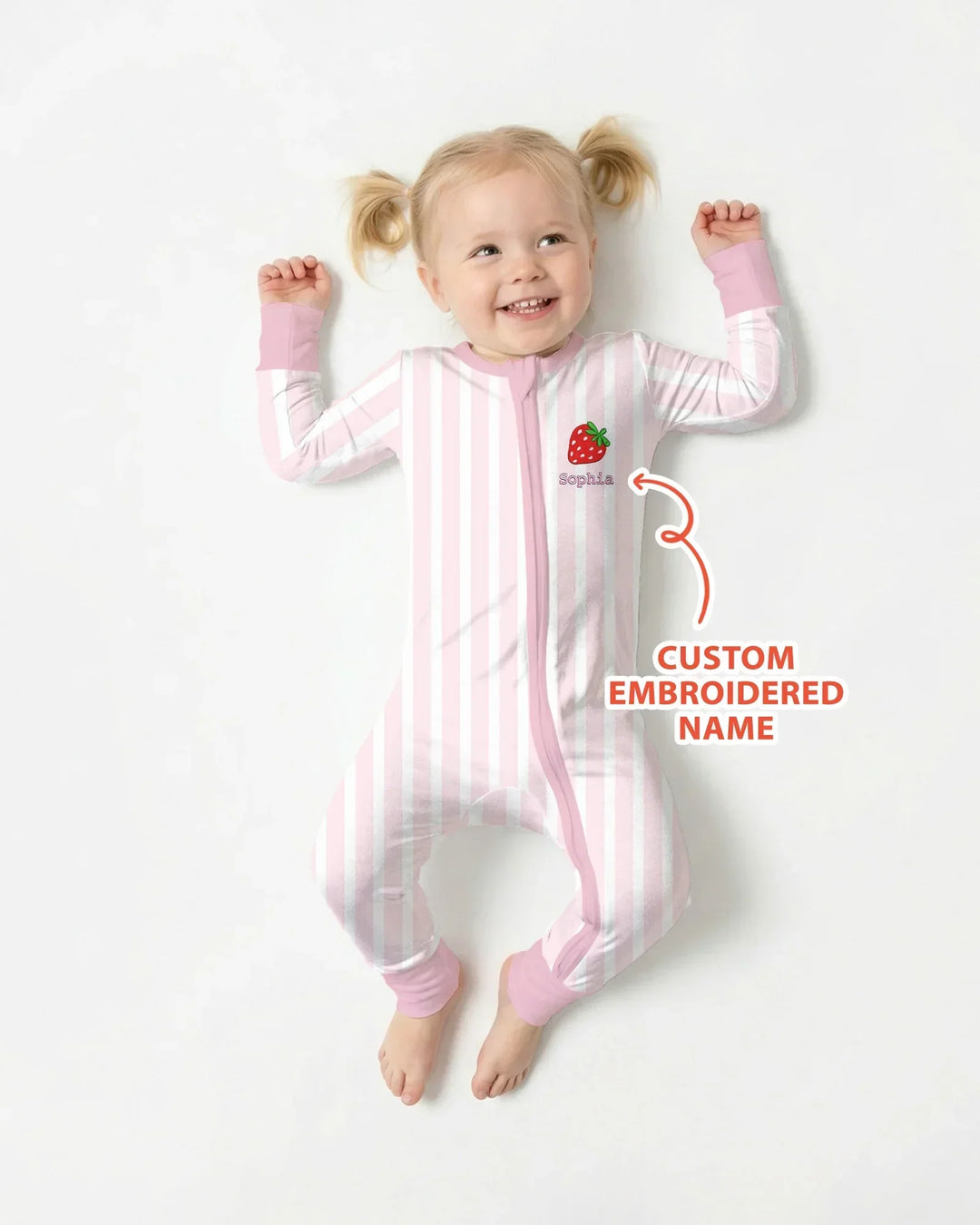 Personalized Embroidered Pink Stripes Baby Bamboo Convertible Zippy