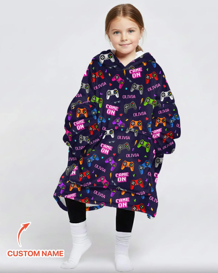 Sudadera con capucha y manta de bambú a juego para la familia con nombre personalizado "Game On"
