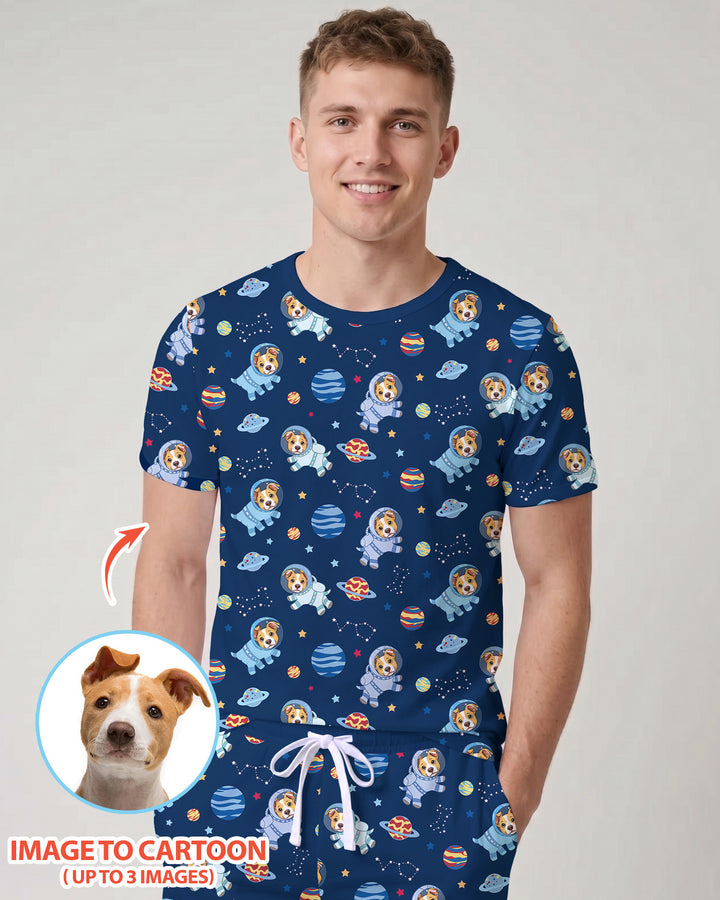 Astronaut Custom Pet Image Family Matching Bamboo Men Short Sleeve Short Pajama Set