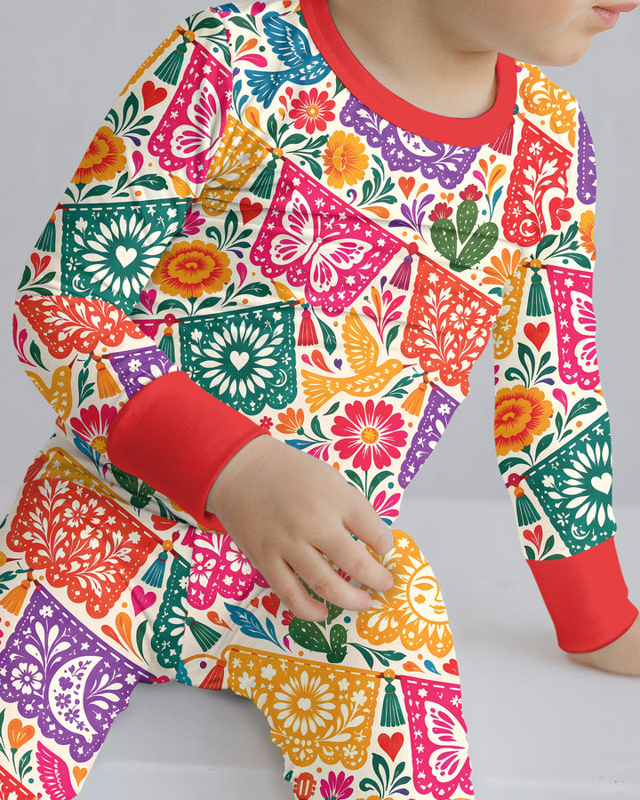 Mexican Fiesta Papel Picado Hispanic Bamboo Two Piece Long Sleeve Pajama Set