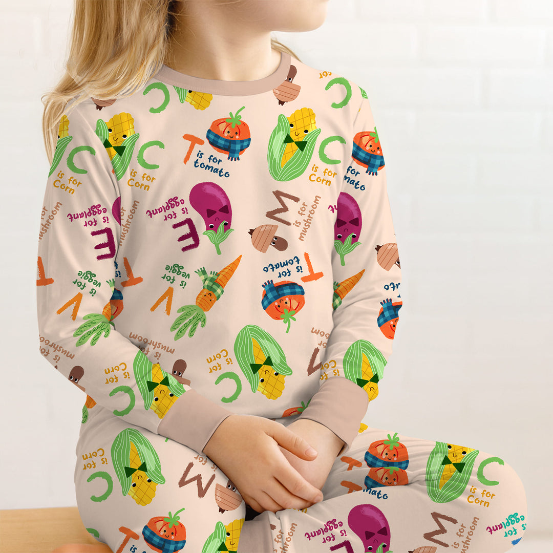 Veggie Letter Two Piece Long Sleeve Pajama Set