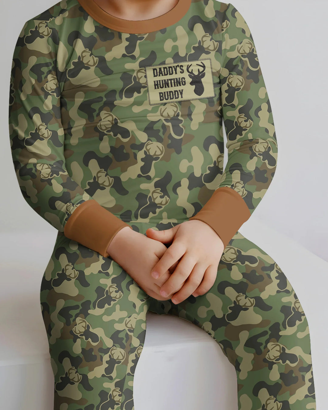 Embroidered Matching With Hunting Dad Bamboo Two Piece Long Sleeve Pajama Set