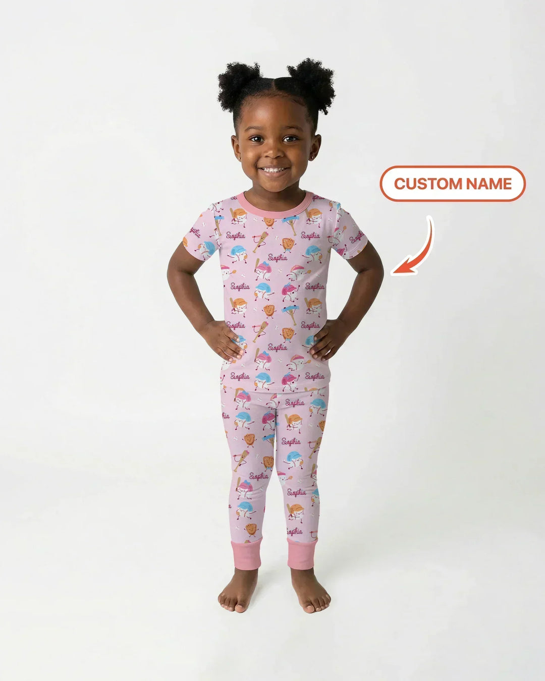 Custom Name Ballparl Family Matching Bamboo Two Piece Short Sleeve Pajama Set