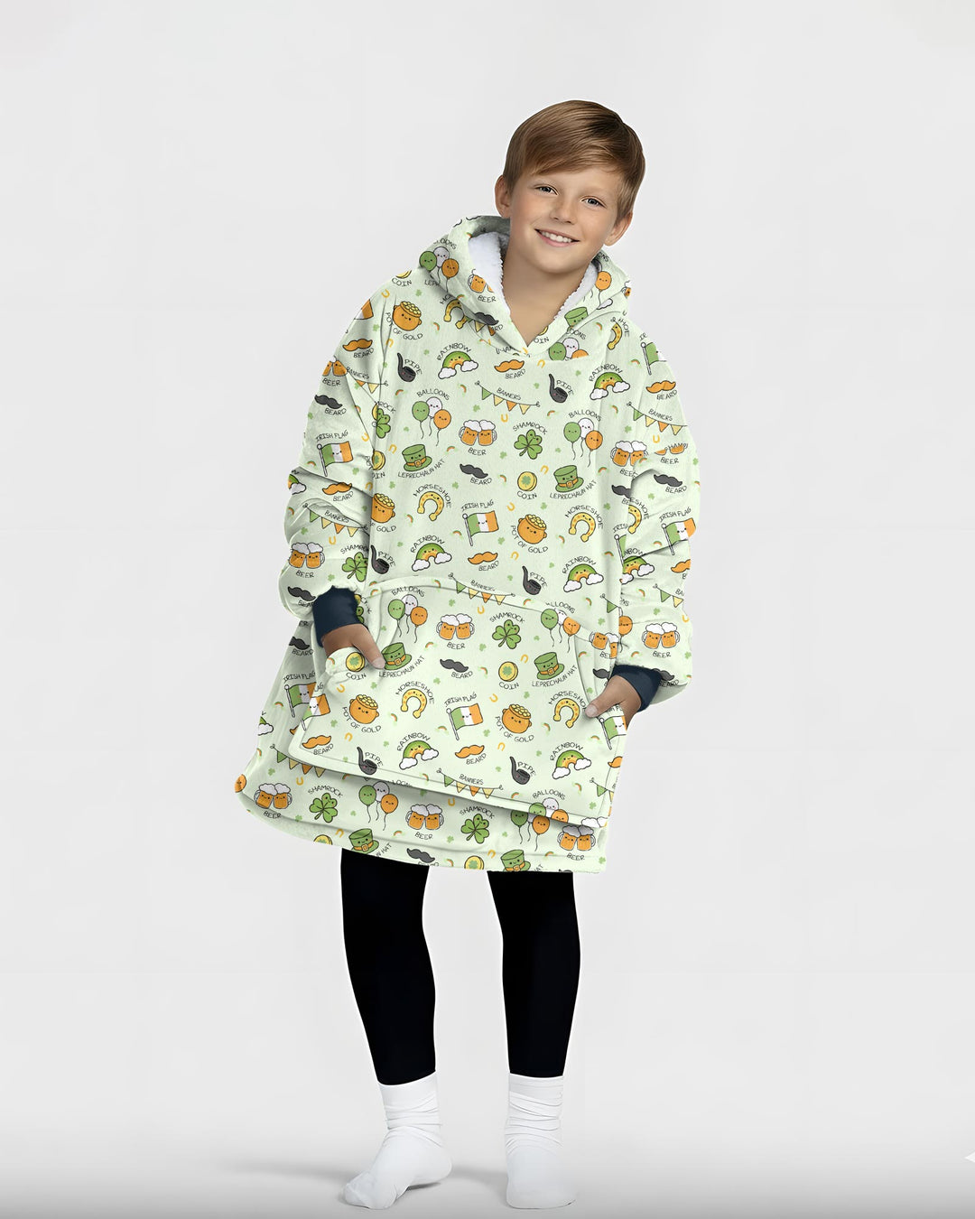 Kawaii St Patrick's Day Wearable Blanket Hoodie