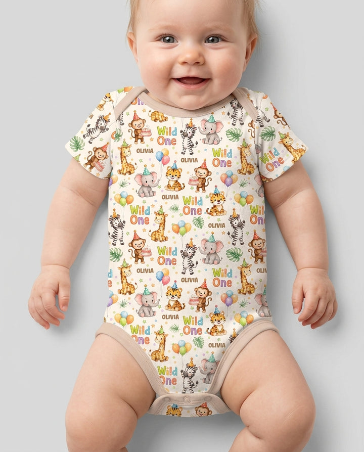 Custom Name 1st Birthday Wild One Bamboo Bodysuit