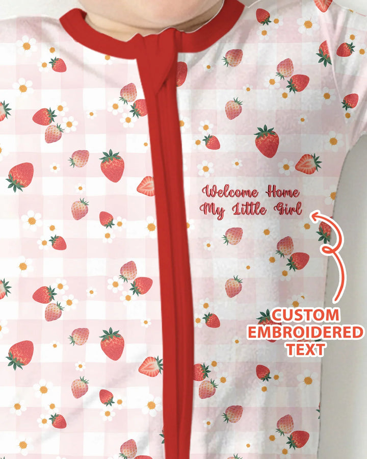 Embroidered Custom Text Strawberry Bamboo Convertible Zippy