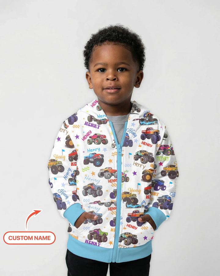 Monster Truck Custom Name Bamboo Zip Hoodie