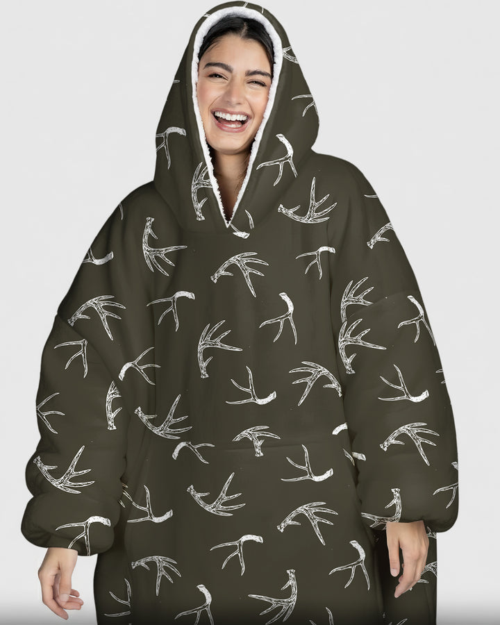 Antlers Minimalism Wearable Blanket Hoodie