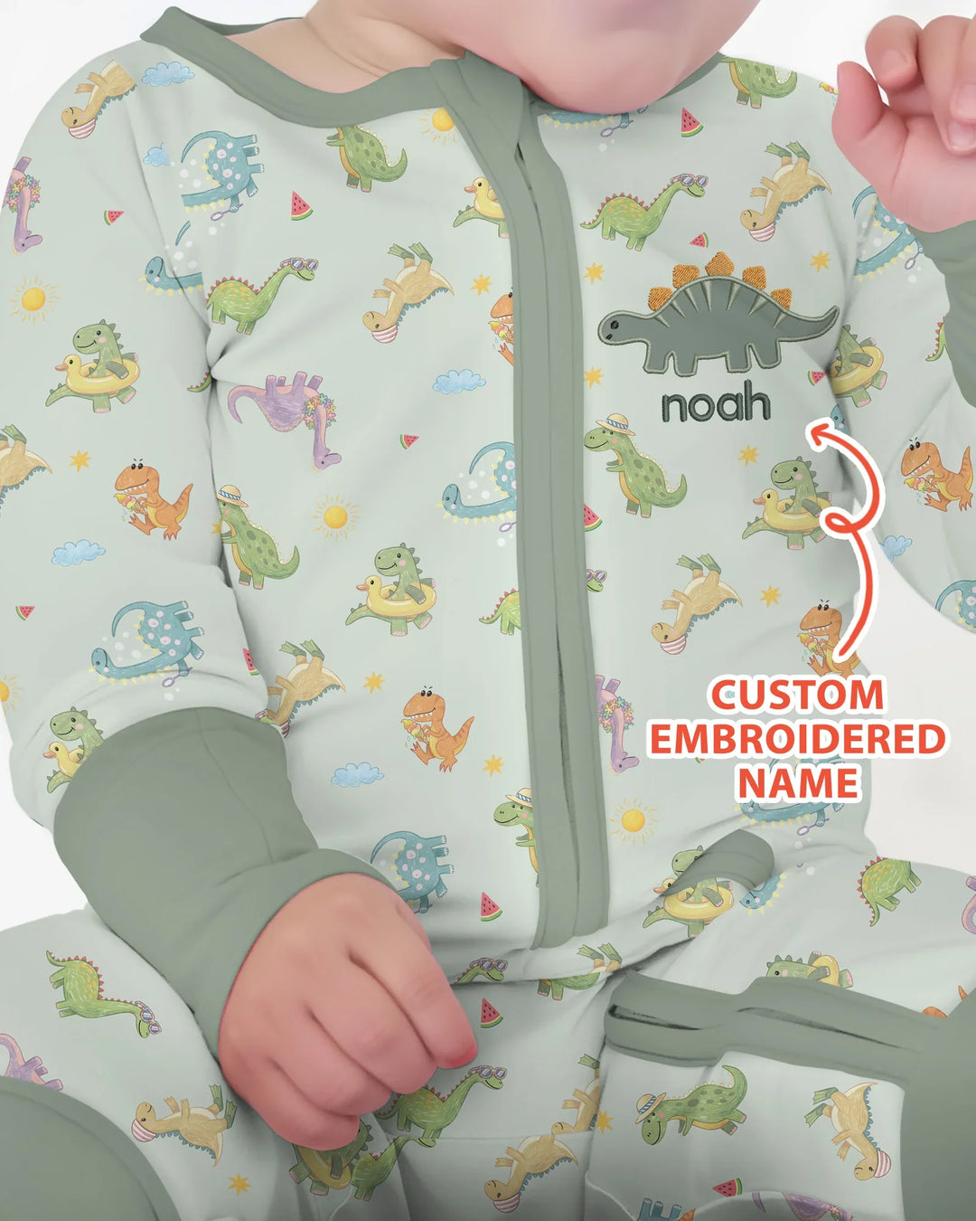Custom Embroidered Name Summer Dinosaur Bamboo Convertible Zippy