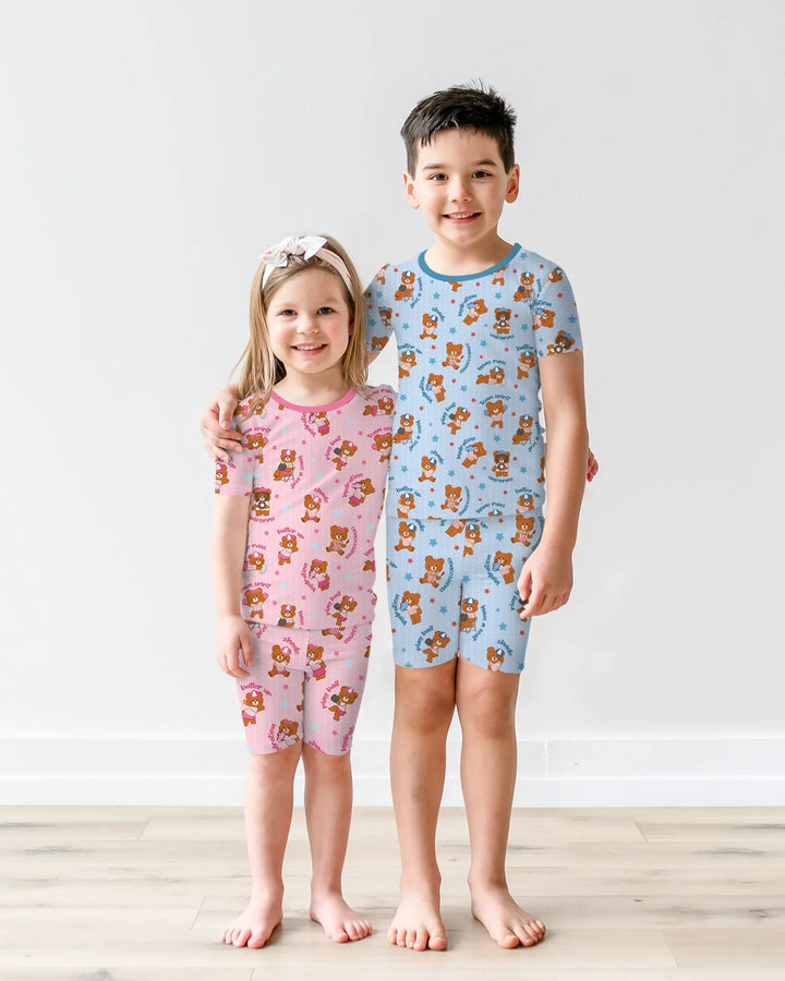 Born To Play Baseball Bamboo Two Piece Short Sleeve Shorts Pajama Set