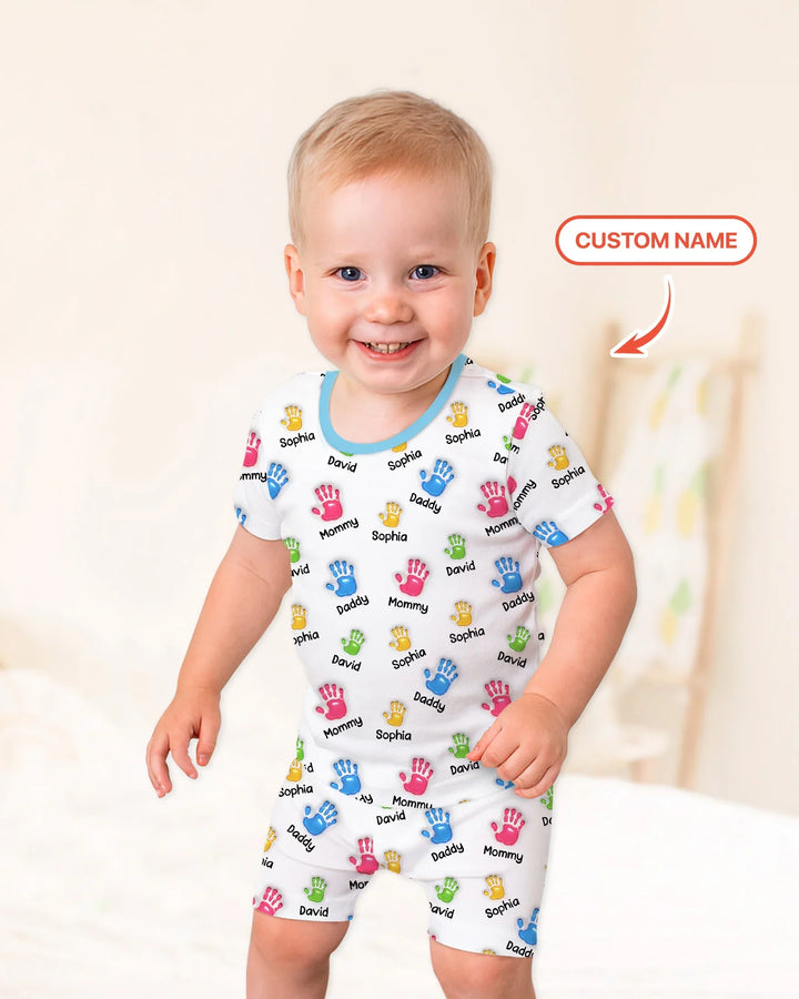 First Mother Day - Handprints Bamboo Two Piece Short Sleeve Shorts Pajama Set