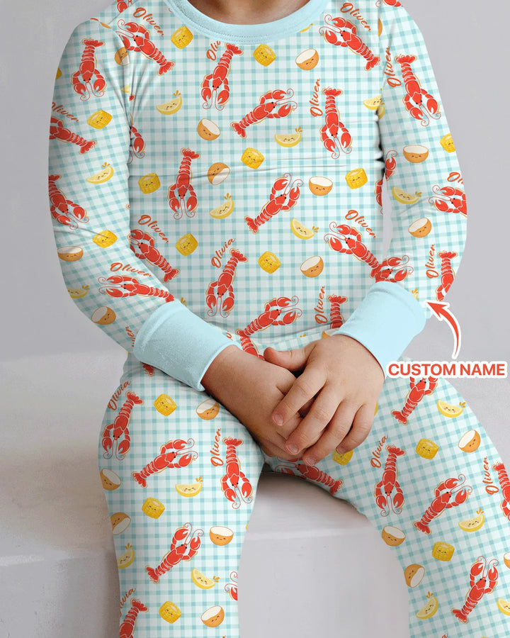 Custom Name Preppy Crawfish Season Bamboo Two Piece Long Sleeve Pajama Set