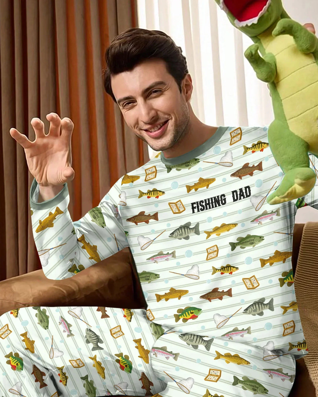 Conjunto de pijama de bambú bordado para hombre "Papá y yo" de pesca a juego