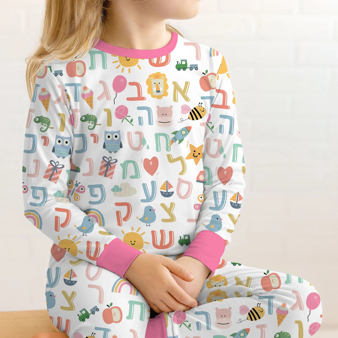 Hebrew Alphabet Two Piece Long Sleeve Pajama Set