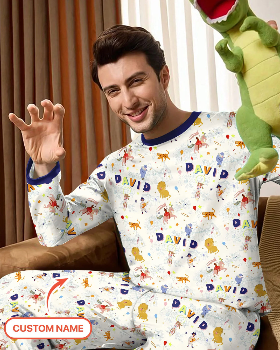 Custom Name Circus Toile Bamboo Men's Pajama Set