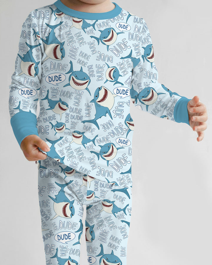 Dude Shark Bamboo Two Piece Long Sleeve Pajama Set
