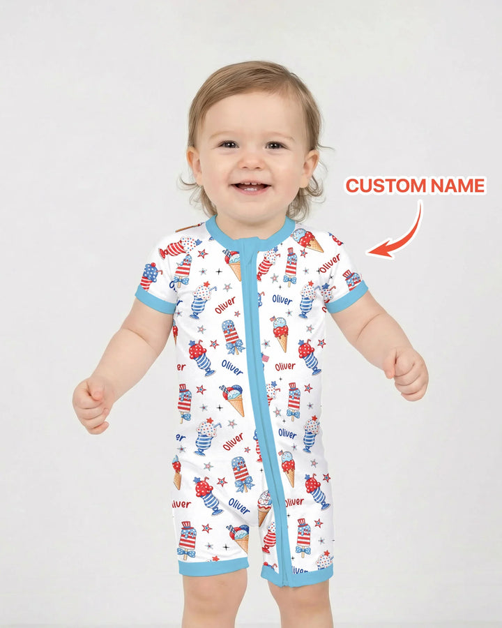 Custom Name Red, White & Ice Cream Bamboo Shorty Zippy